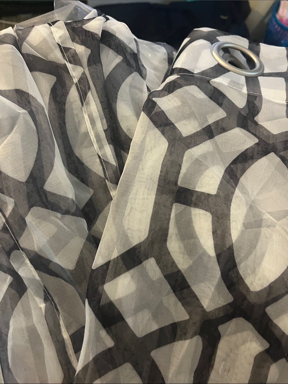Mainstays Black and White Geometric Sheer Curtain Panel